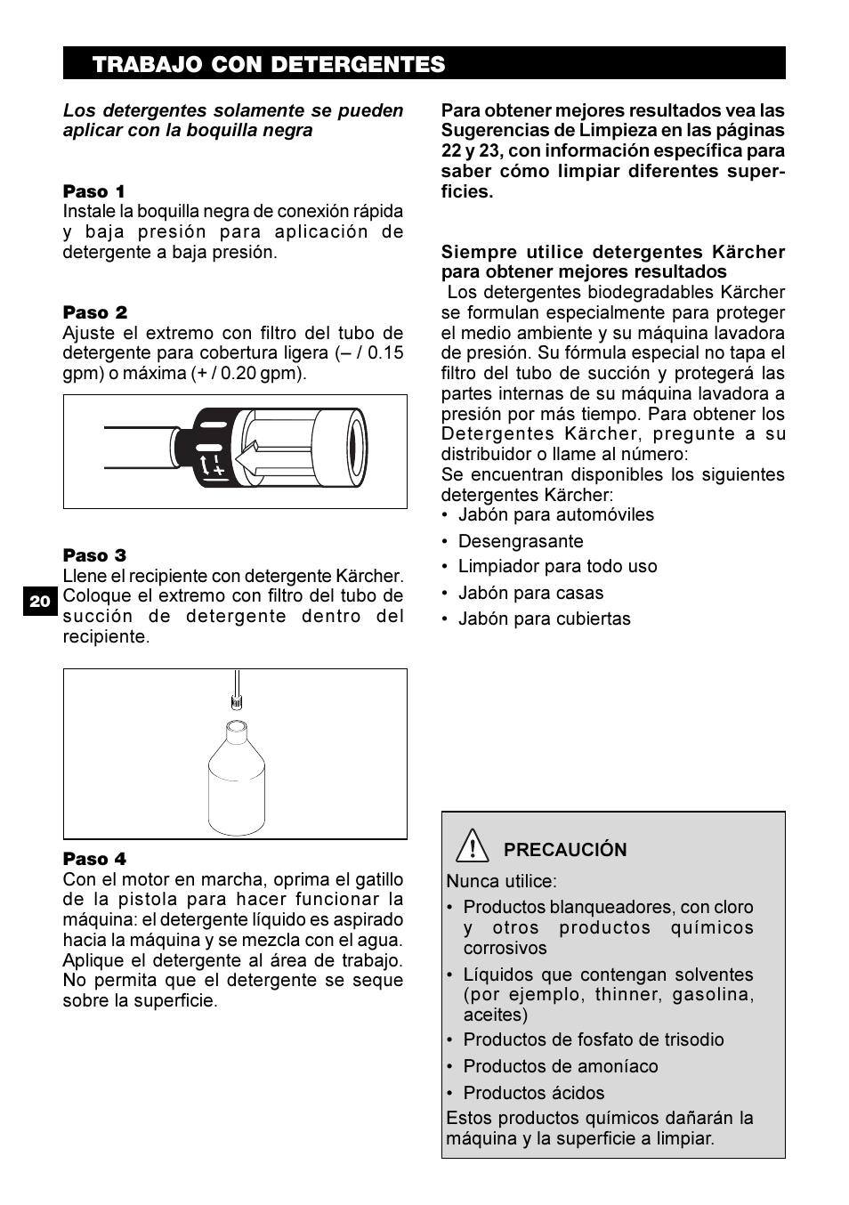 Trabajo con detergentes | Karcher G 2650 HH User Manual | Page 20 / 40