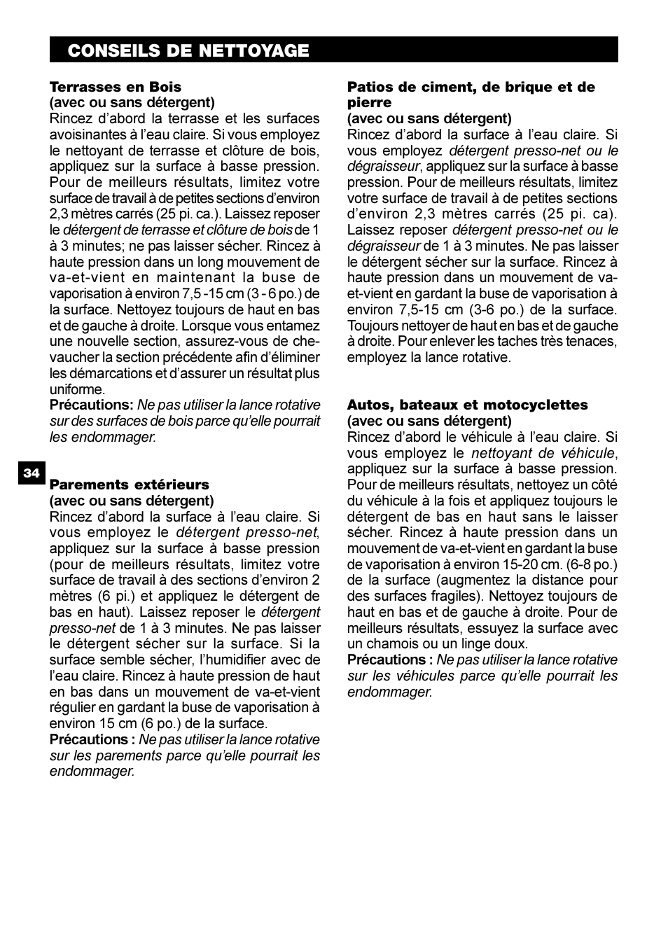 Conseils de nettoyage | Karcher G 2650 HH User Manual | Page 34 / 40