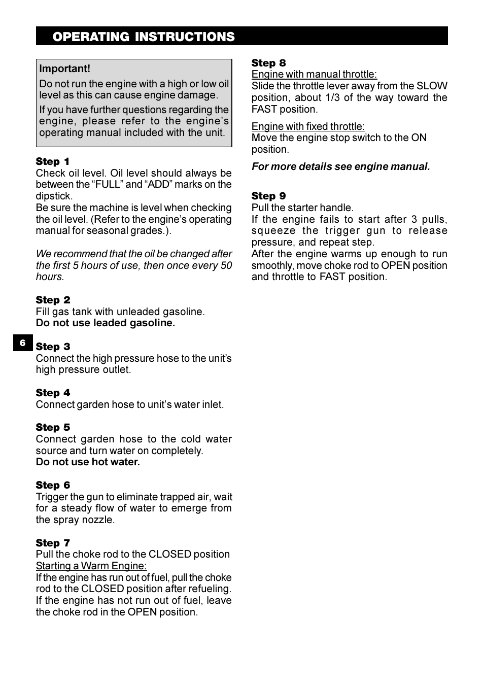 Operating instructions | Karcher G 2650 HH User Manual | Page 6 / 40
