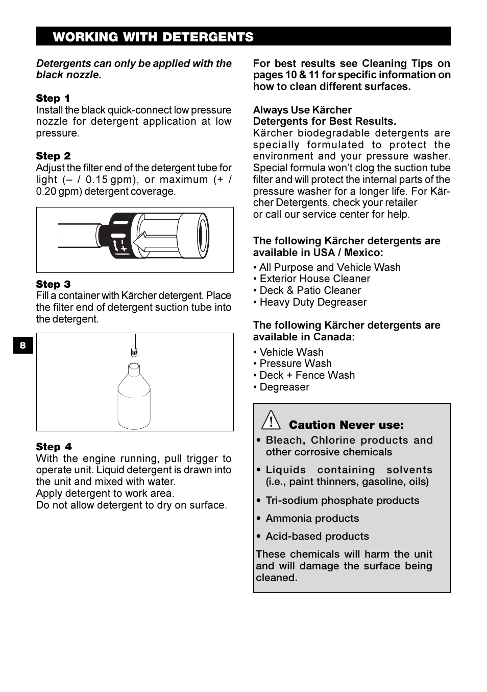 Working with detergents | Karcher G 2650 HH User Manual | Page 8 / 40