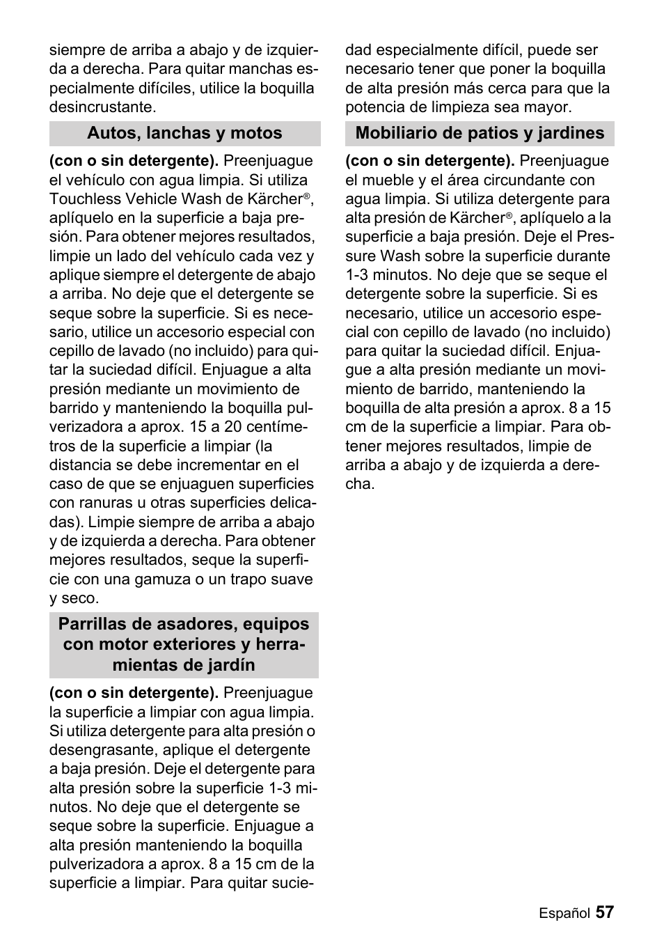 Autos, lanchas y motos, Mobiliario de patios y jardines | Karcher K 3.740 User Manual | Page 57 / 64