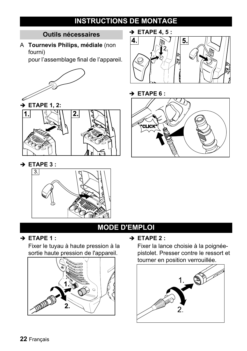 Instructions de montage, Mode d'emploi | Karcher K 3.48 M User Manual | Page 22 / 52