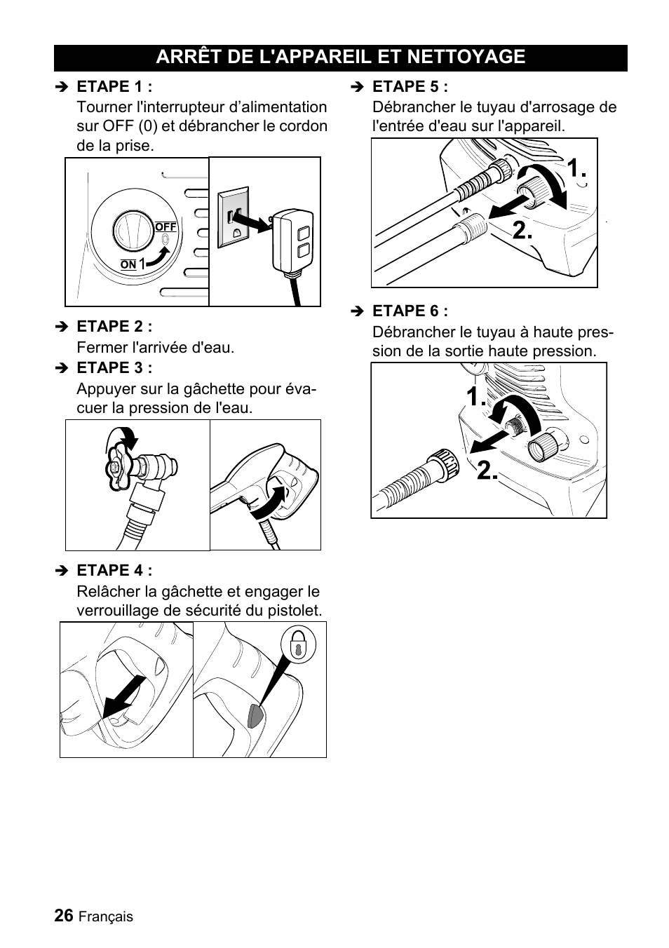 Arrêt de l'appareil et nettoyage | Karcher K 3.48 M User Manual | Page 26 / 52