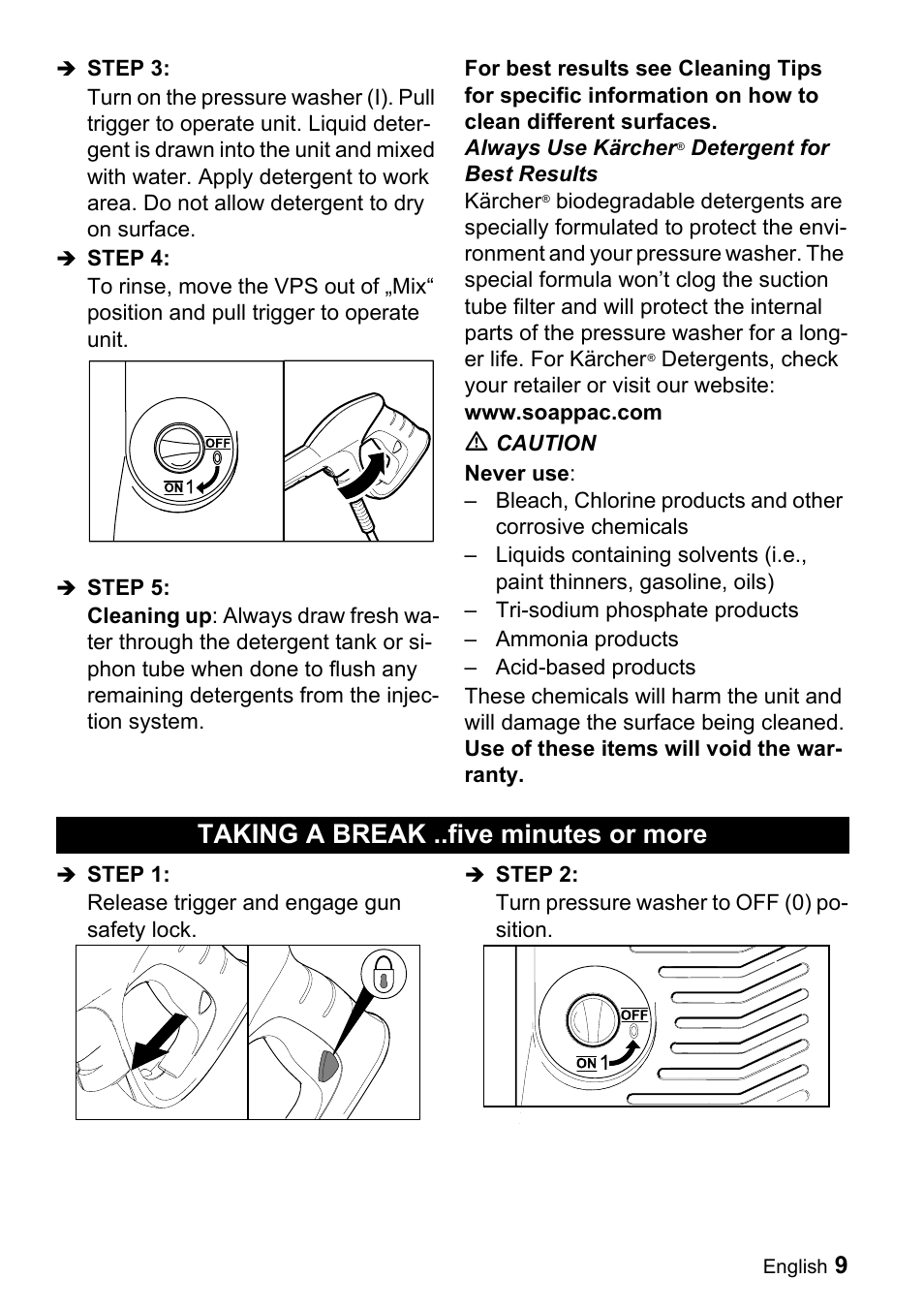 Taking a break ..five minutes or more | Karcher K 3.48 M User Manual | Page 9 / 52