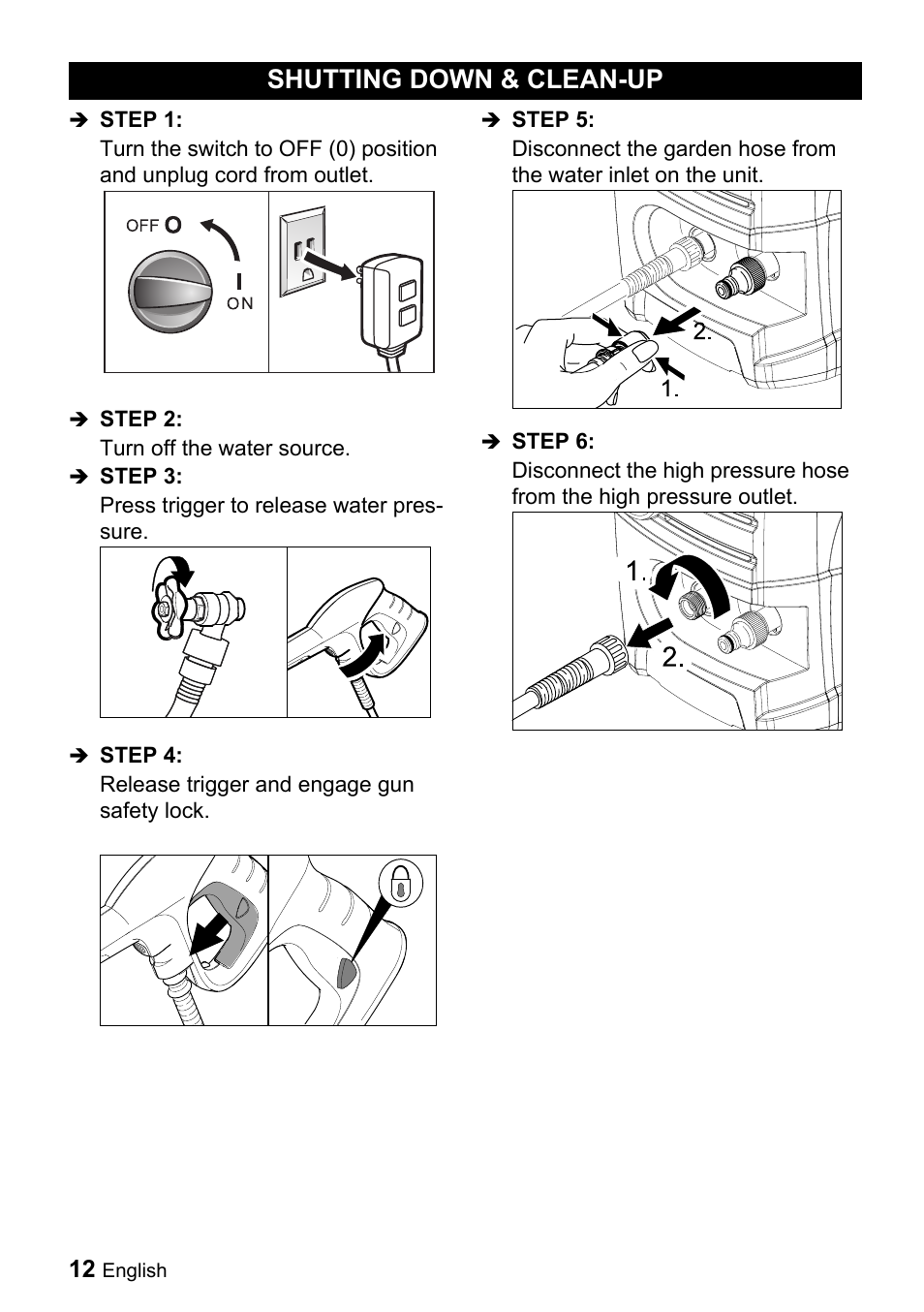 Shutting down & clean-up | Karcher K 3.350 User Manual | Page 12 / 60