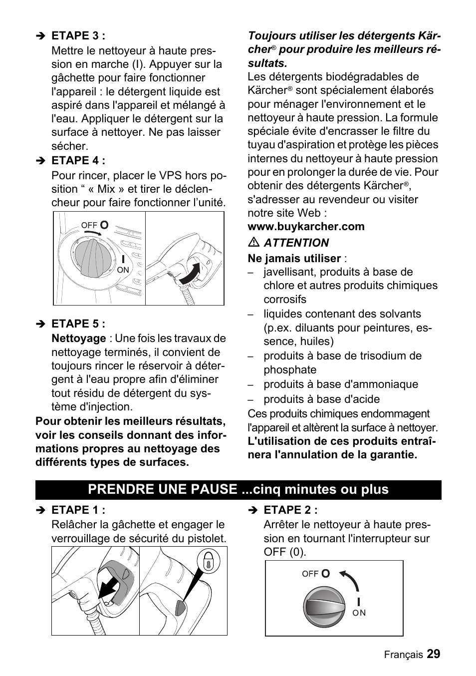 Prendre une pause ...cinq mi, Nutes ou plus, Prendre une pause ...cinq minutes ou plus | Karcher K 3.350 User Manual | Page 29 / 60