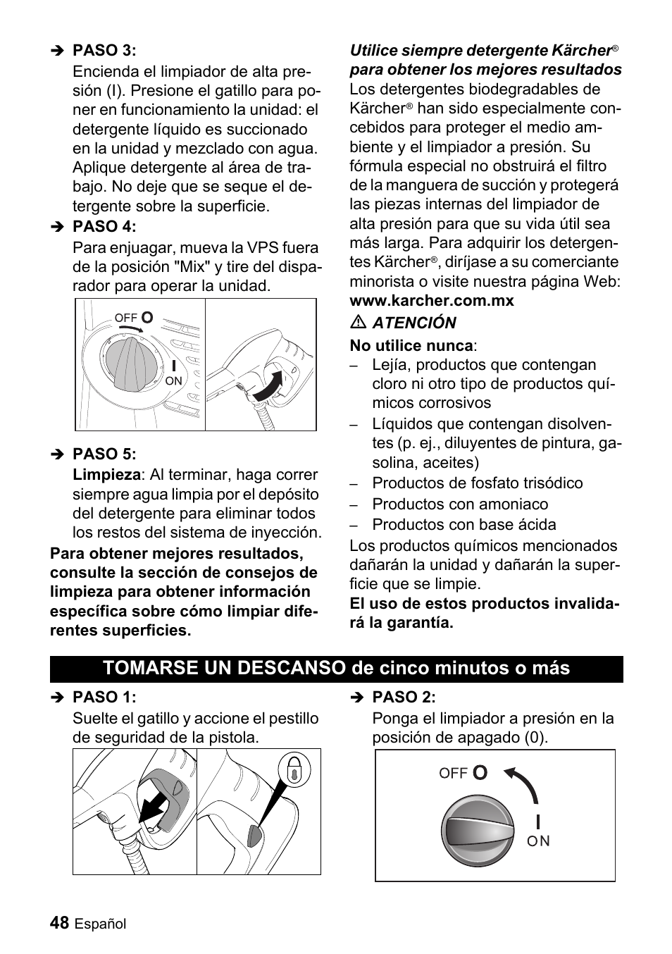 Tomarse un descanso de cinco, Minutos o más, Tomarse un descanso de cinco minutos o mбs | Karcher K 3.350 User Manual | Page 48 / 60