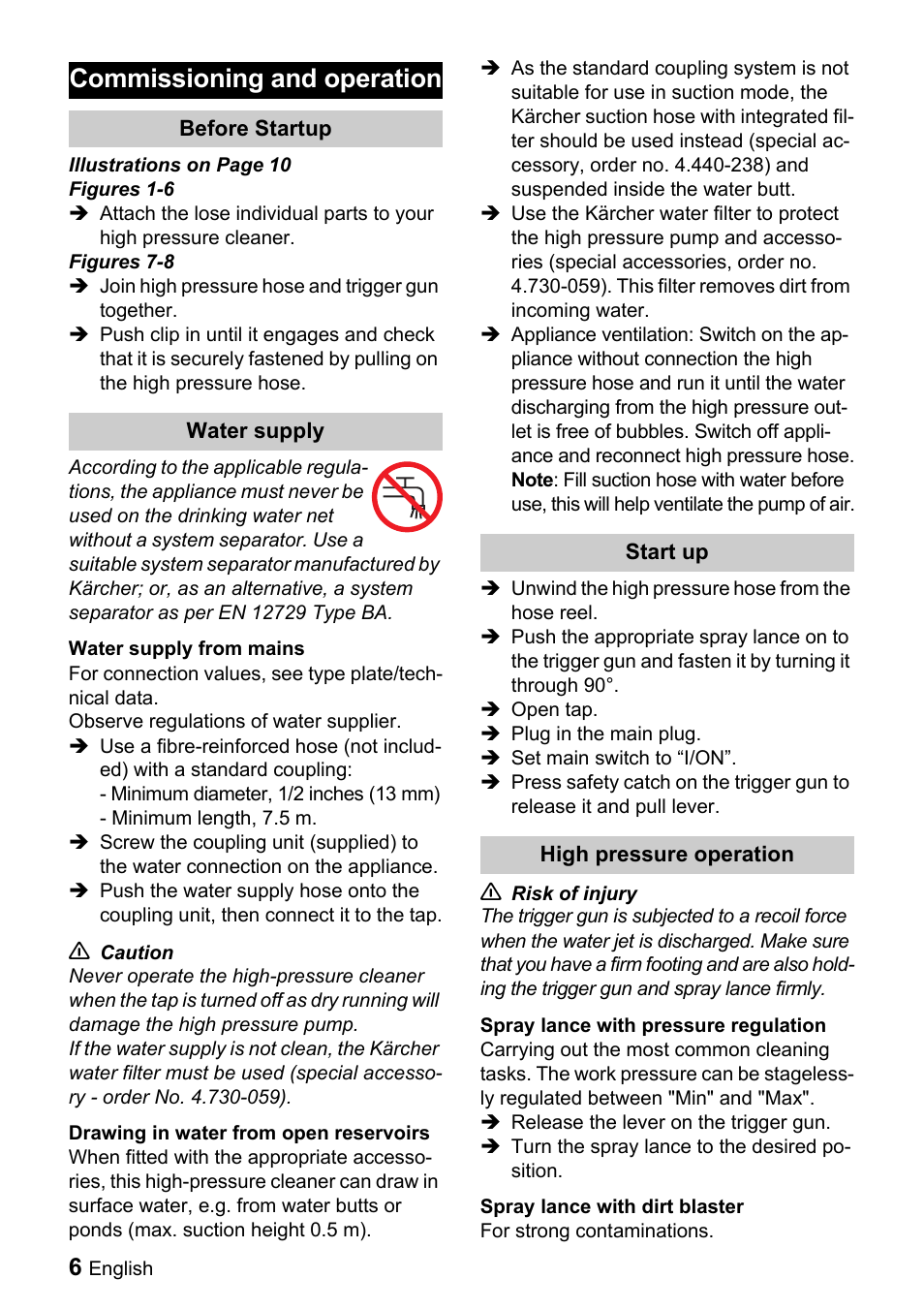 Commissioning and operation | Karcher K 5.85 M User Manual | Page 6 / 12