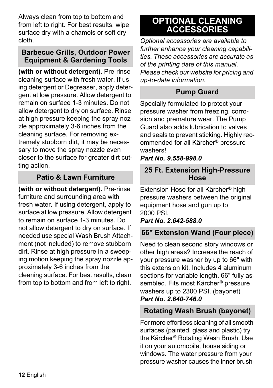 Optional cleaning accessories | Karcher K 2.425 User Manual | Page 12 / 48