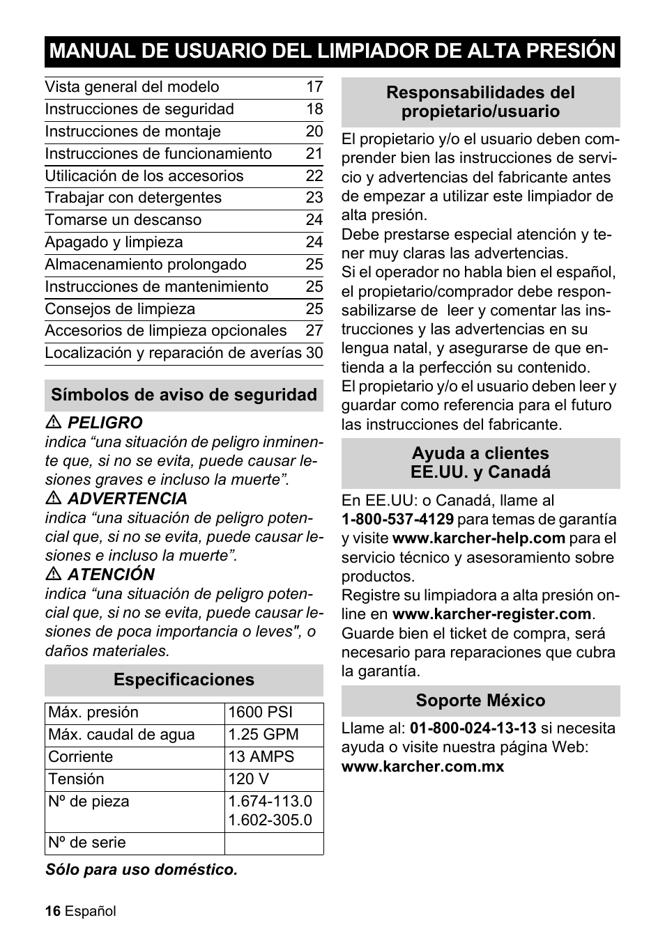 Manual de usuario del limpiador de alta presión | Karcher K 2.425 User Manual | Page 16 / 48