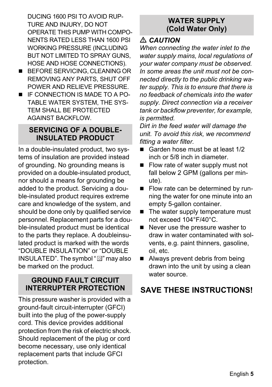 Save these instructions | Karcher K 2.425 User Manual | Page 5 / 48