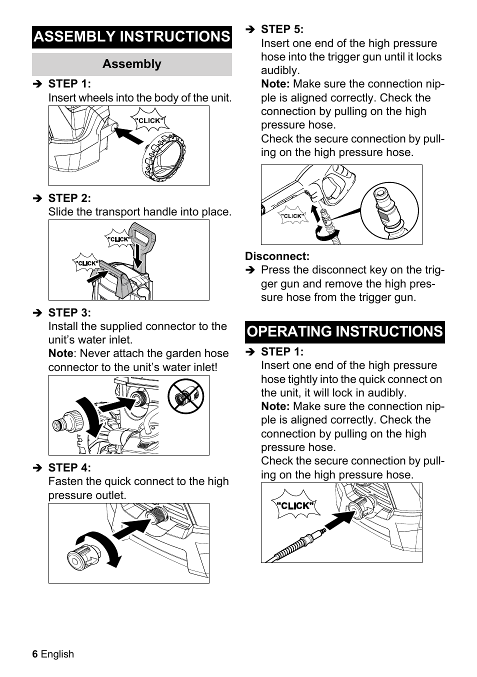 Assembly instructions, Operating instructions | Karcher K 2.425 User Manual | Page 6 / 48