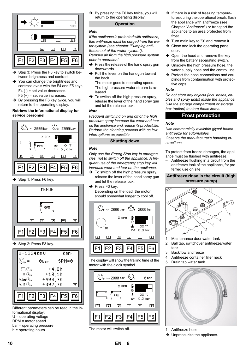 Menue, Frost protection | Karcher HD 7/250 DE TR1 User Manual | Page 10 / 20