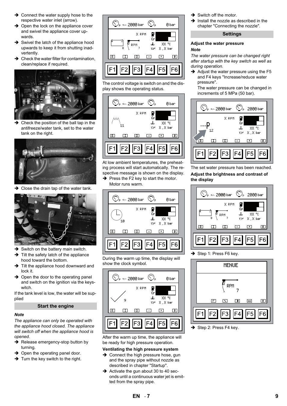 Menue | Karcher HD 7/250 DE TR1 User Manual | Page 9 / 20