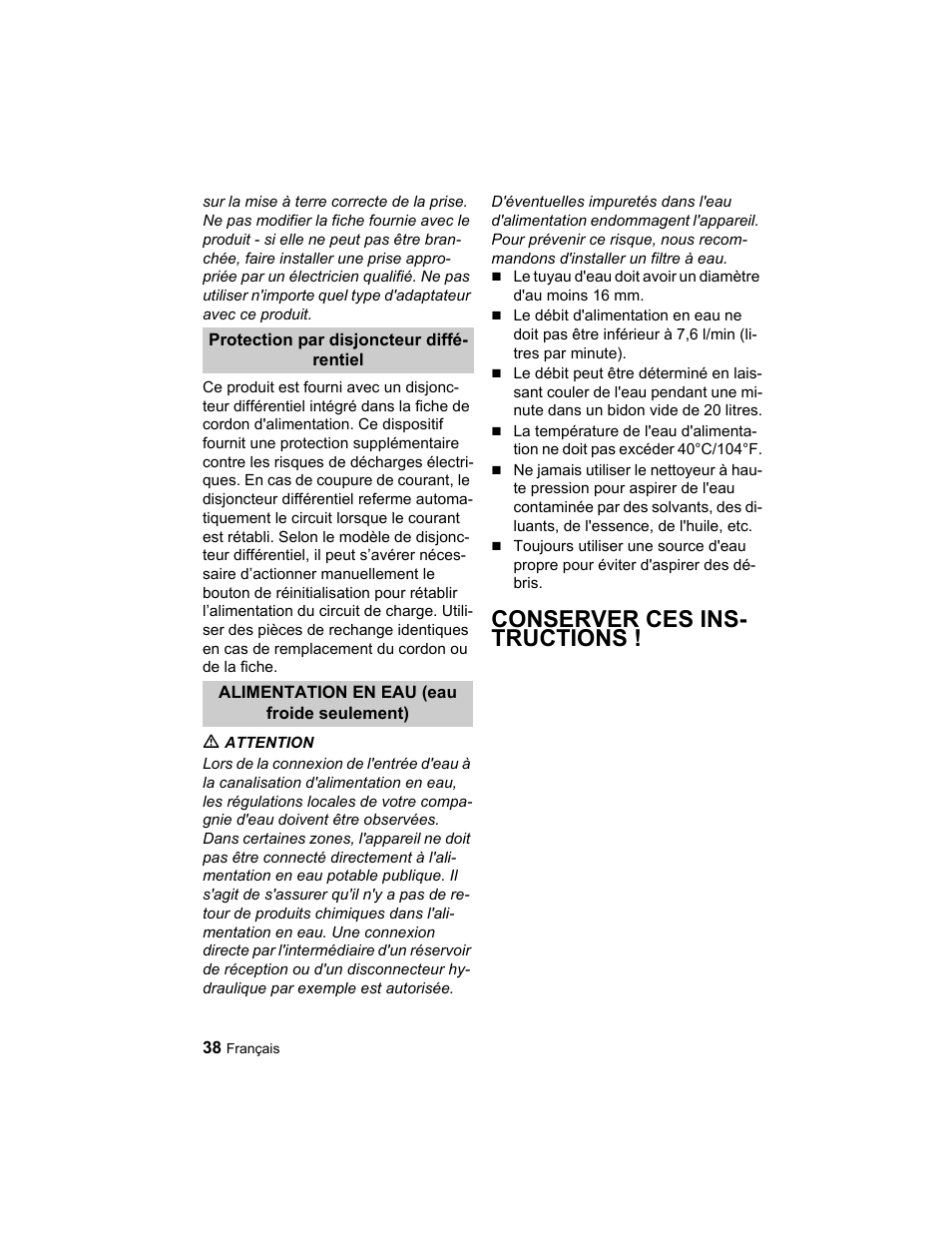 Conserver ces ins- tructions | Karcher K 3.96 M User Manual | Page 38 / 52