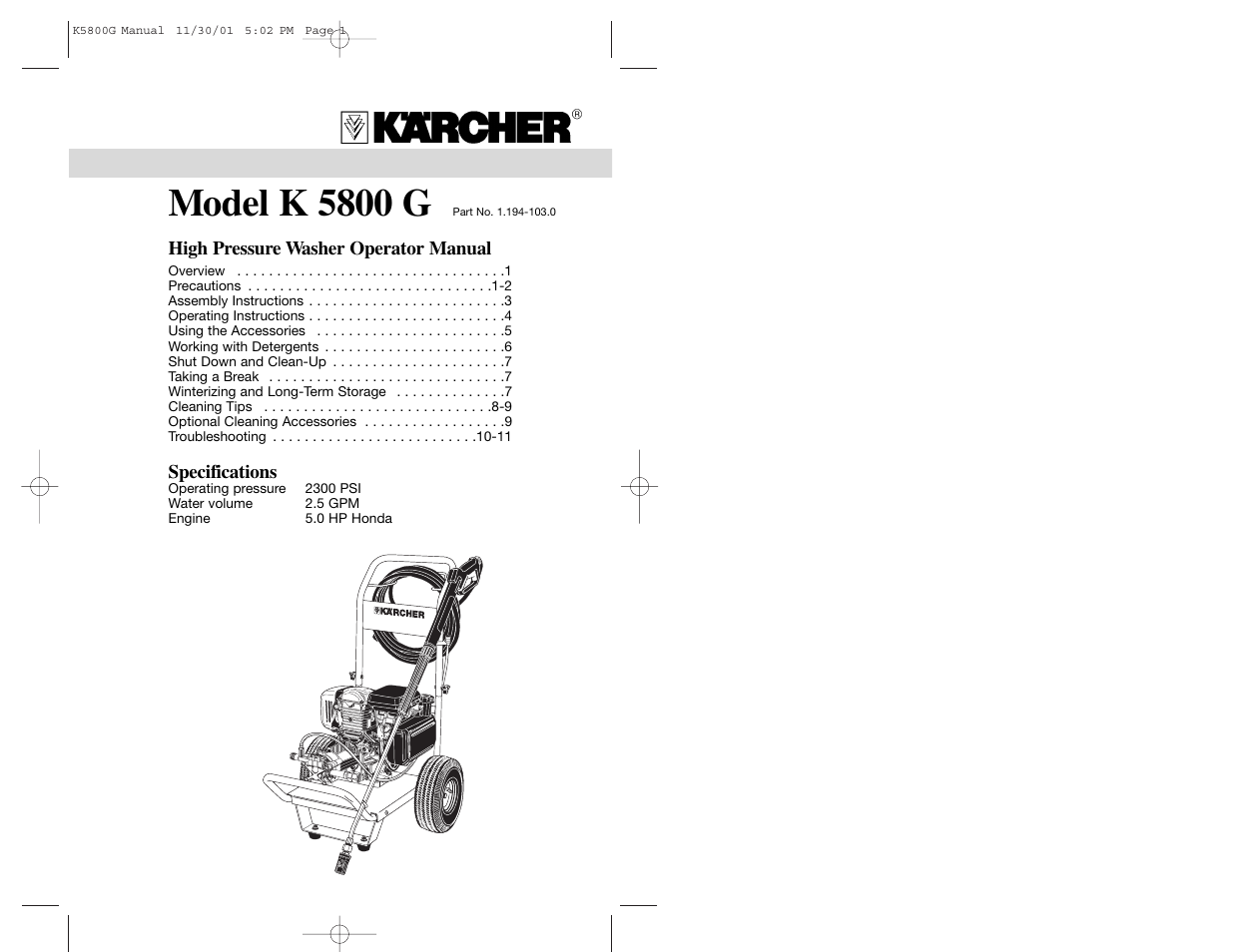 Karcher K5800G User Manual | 7 pages