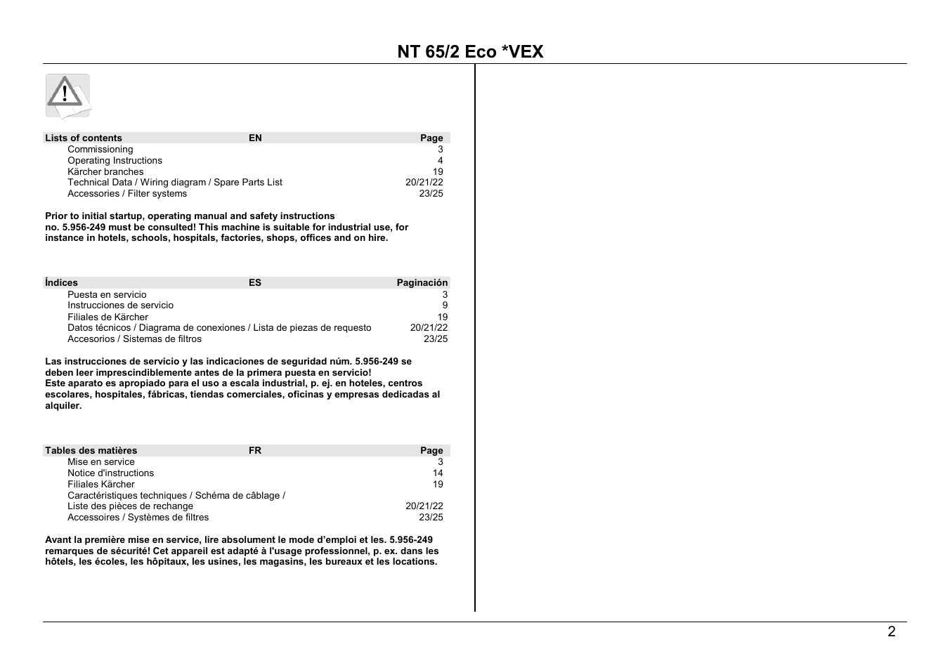 Nt 65/2 eco *vex | Karcher NT 65/2 ECO User Manual | Page 2 / 15