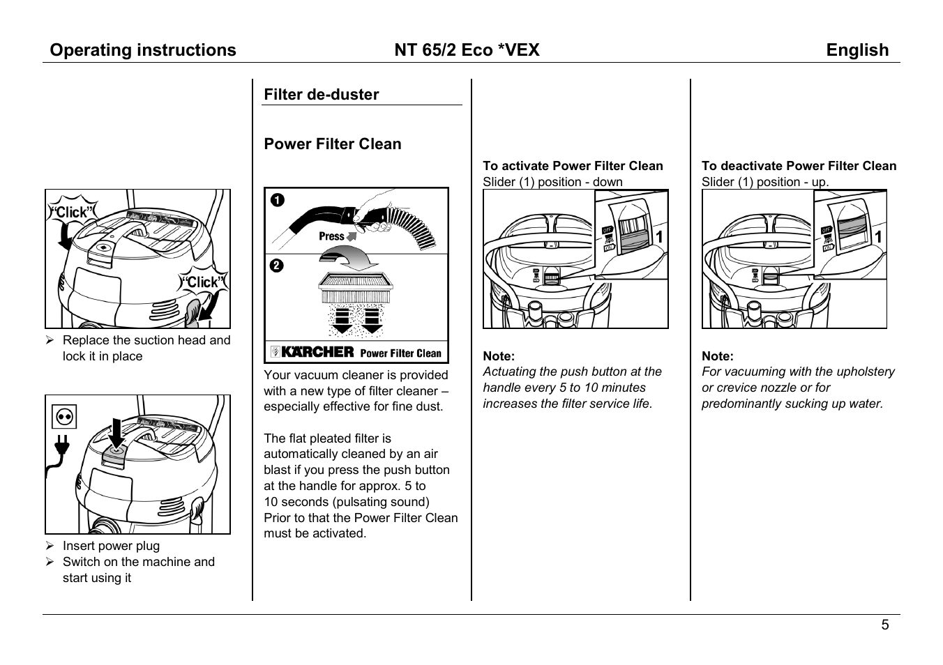 Operating instructions nt 65/2 eco *vex english | Karcher NT 65/2 ECO User Manual | Page 5 / 15