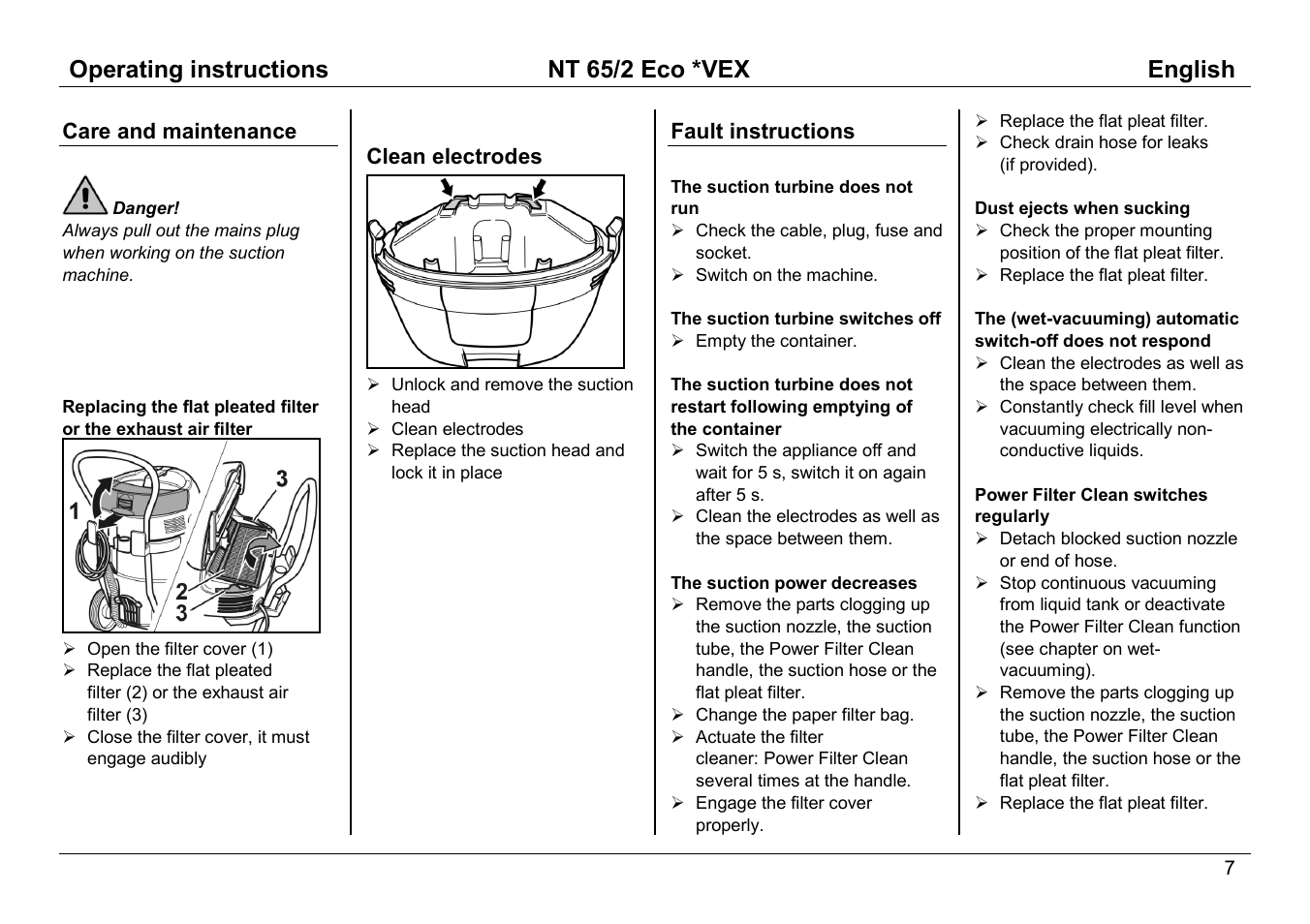 Operating instructions nt 65/2 eco *vex english | Karcher NT 65/2 ECO User Manual | Page 7 / 15