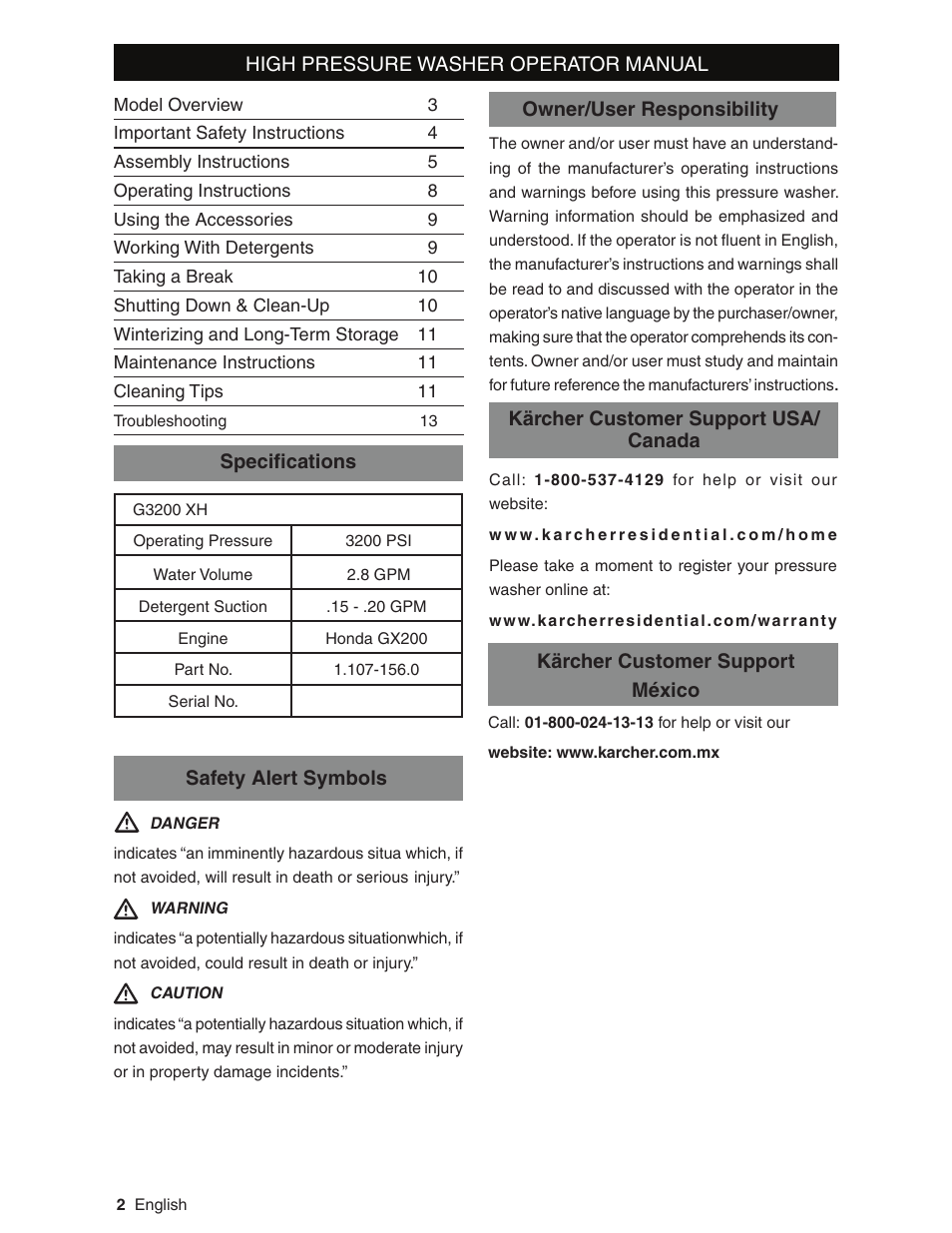 Karcher G3200XH User Manual | Page 2 / 40