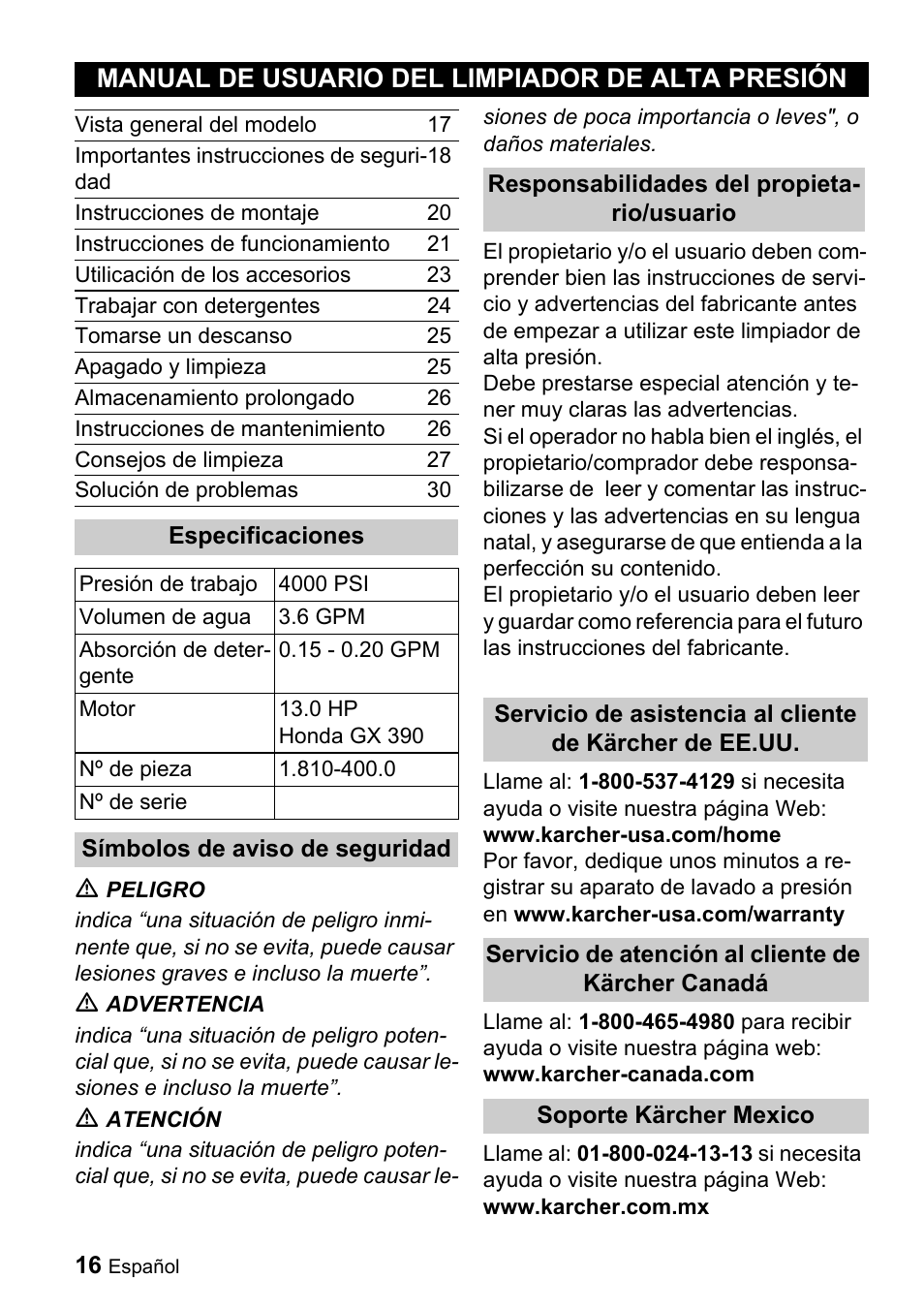 Manual de usuario del limpiador de alta presión | Karcher G 4000 SH User Manual | Page 16 / 48