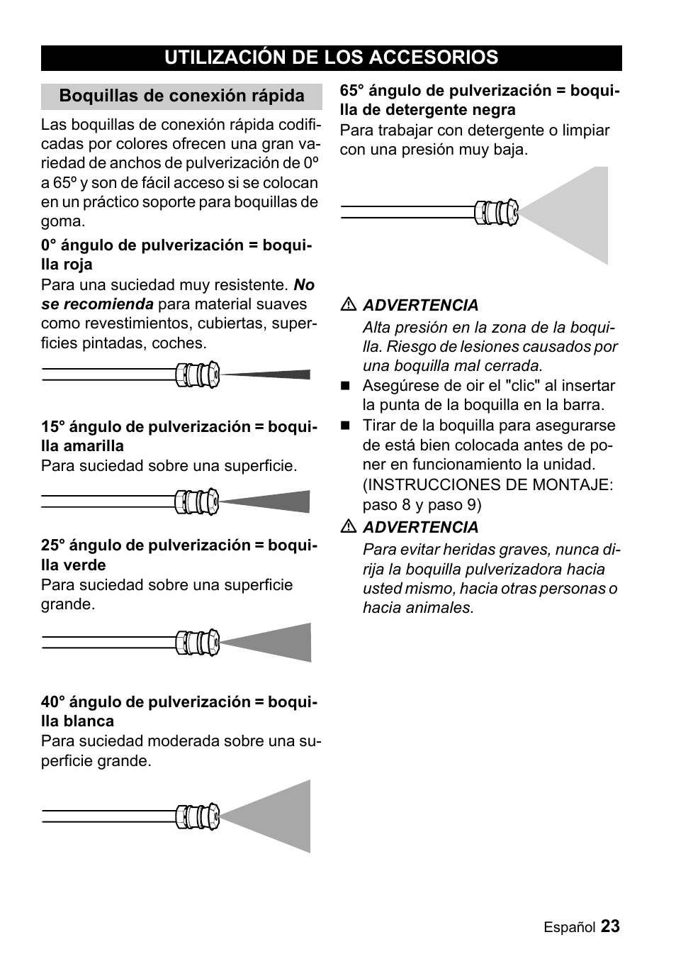 Utilización de los accesorios | Karcher G 4000 SH User Manual | Page 23 / 48