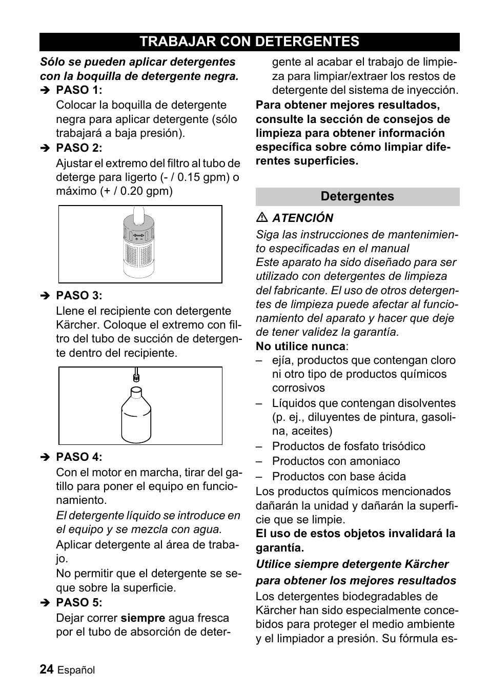 Trabajar con detergentes | Karcher G 4000 SH User Manual | Page 24 / 48