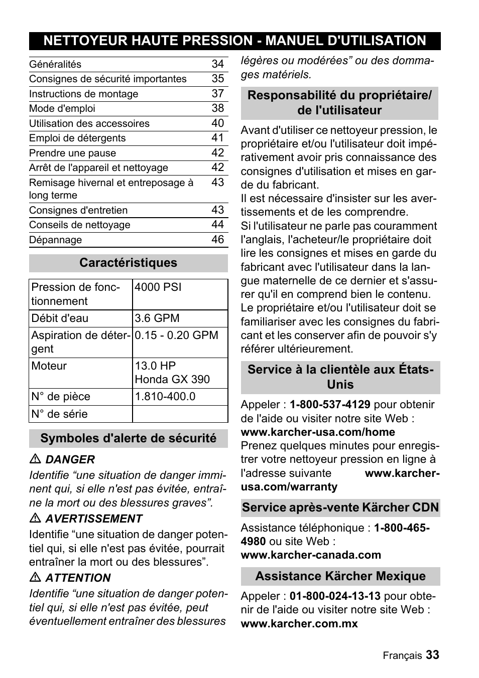 Nettoyeur haute pression - manuel d'utilisation | Karcher G 4000 SH User Manual | Page 33 / 48