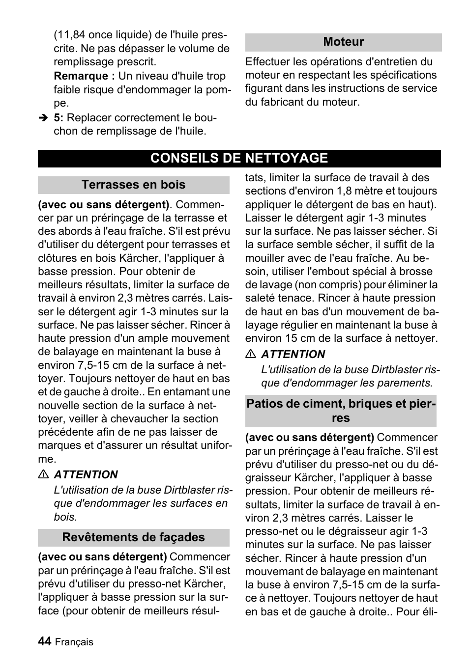 Conseils de nettoyage | Karcher G 4000 SH User Manual | Page 44 / 48