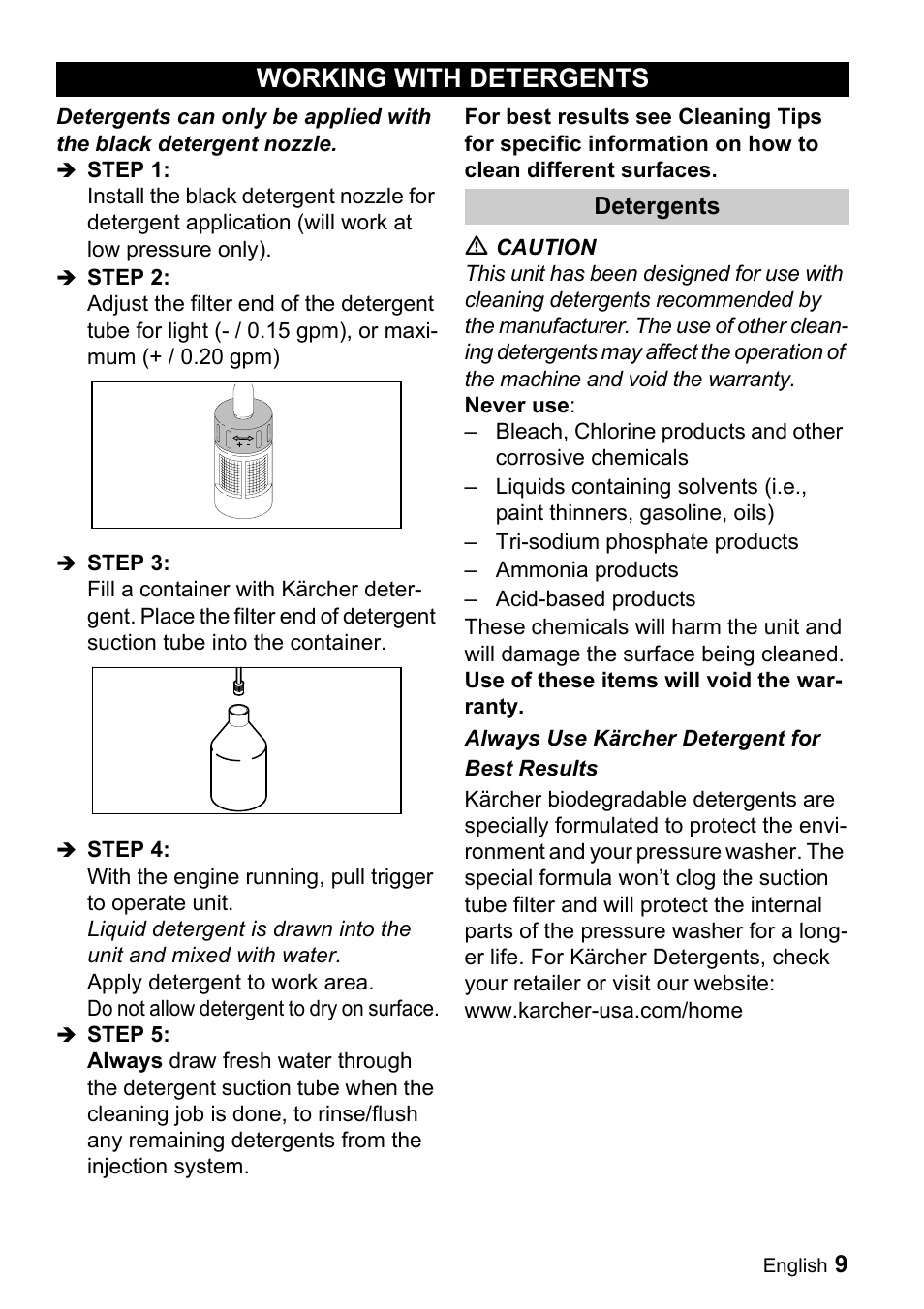 Working with detergents | Karcher G 4000 SH User Manual | Page 9 / 48