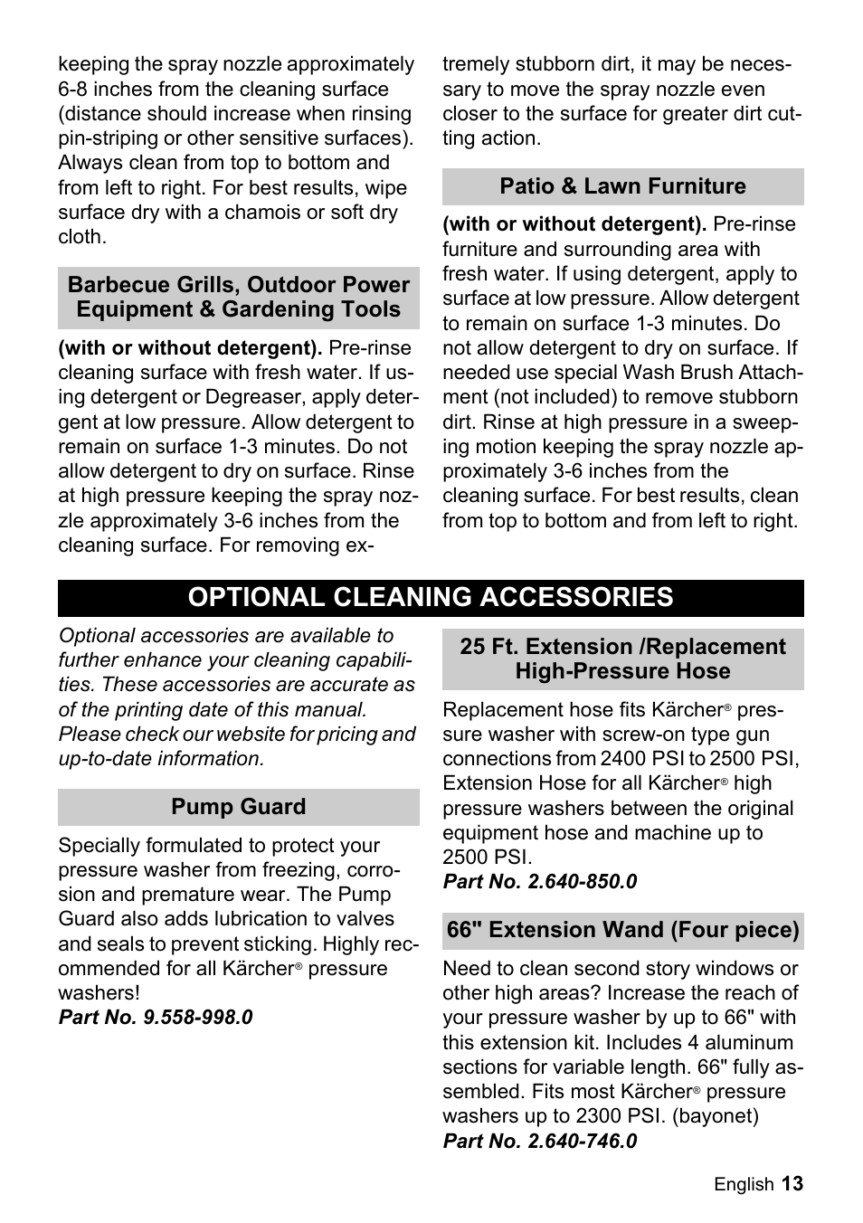 Optional cleaning accessories | Karcher K 2.20 M User Manual | Page 13 / 16