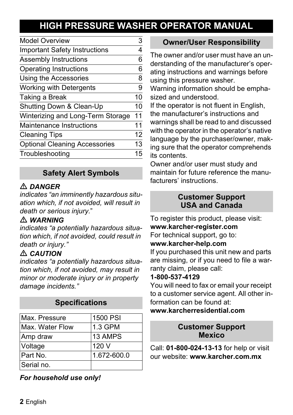 High pressure washer operator manual | Karcher K 2.20 M User Manual | Page 2 / 16