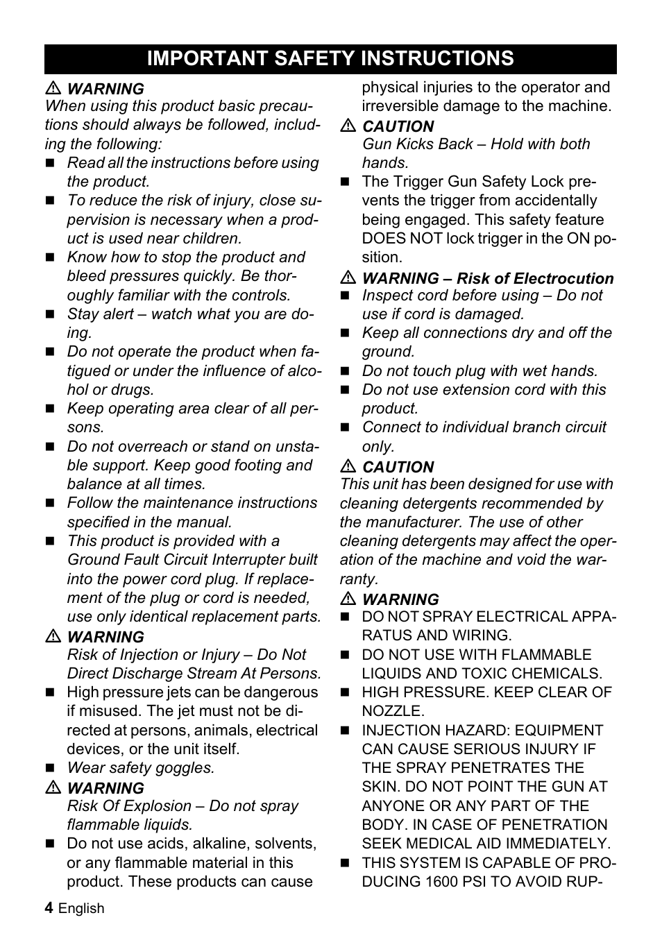 Important safety instructions | Karcher K 2.20 M User Manual | Page 4 / 16