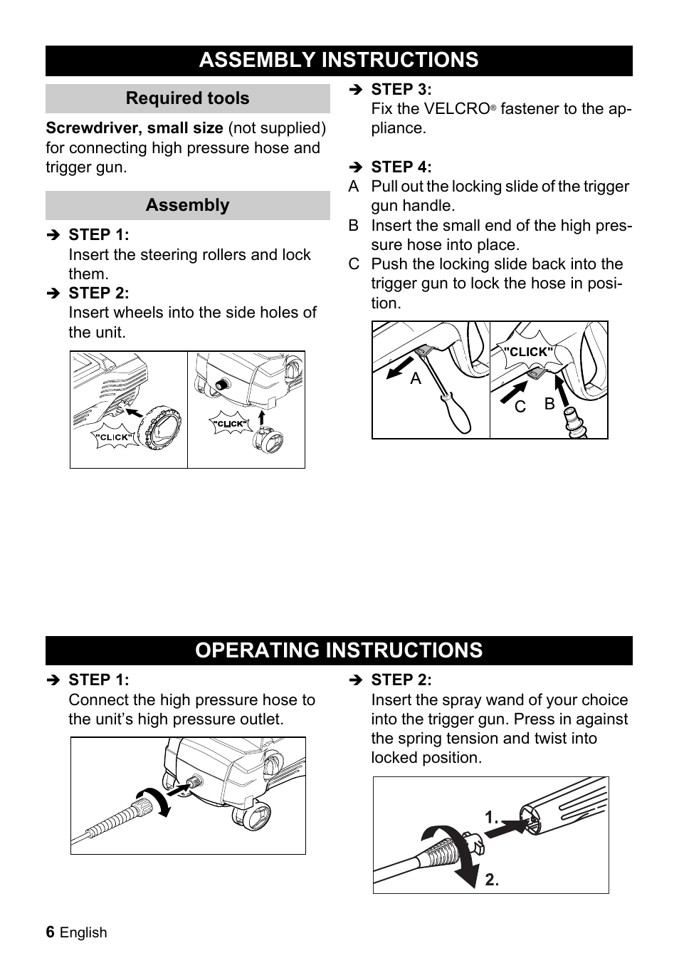 Assembly instructions, Operating instructions | Karcher K 2.20 M User Manual | Page 6 / 16