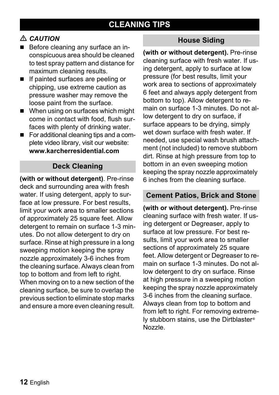 Cleaning tips | Karcher K 2.56 M User Manual | Page 12 / 44