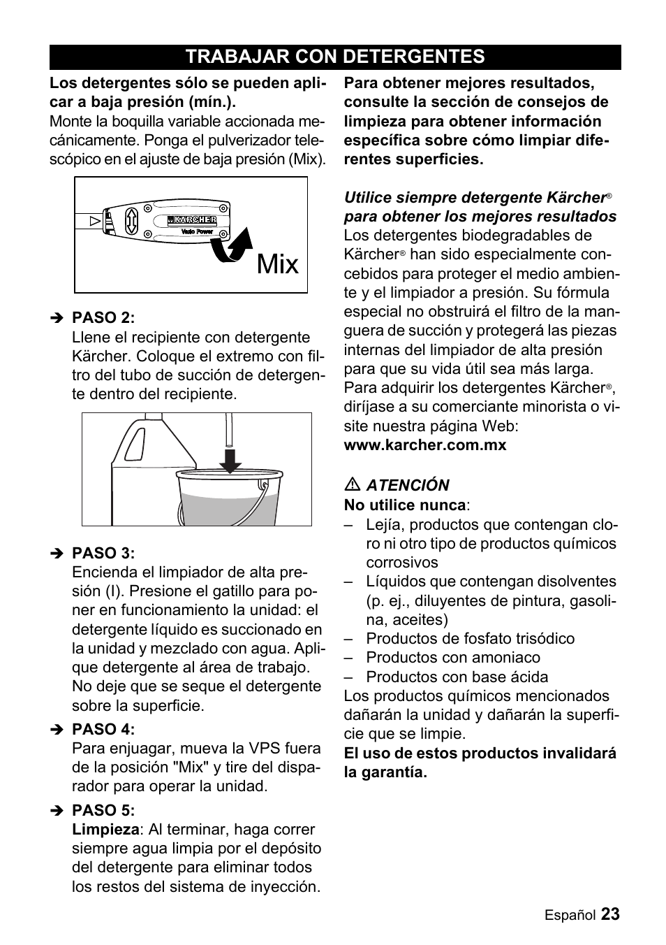 Trabajar con detergentes | Karcher K 2.56 M User Manual | Page 23 / 44