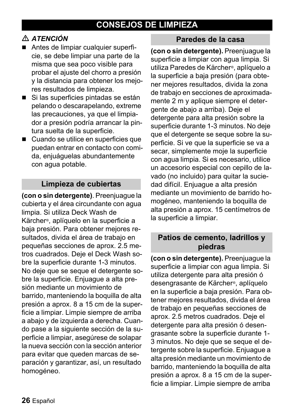 Consejos de limpieza | Karcher K 2.56 M User Manual | Page 26 / 44