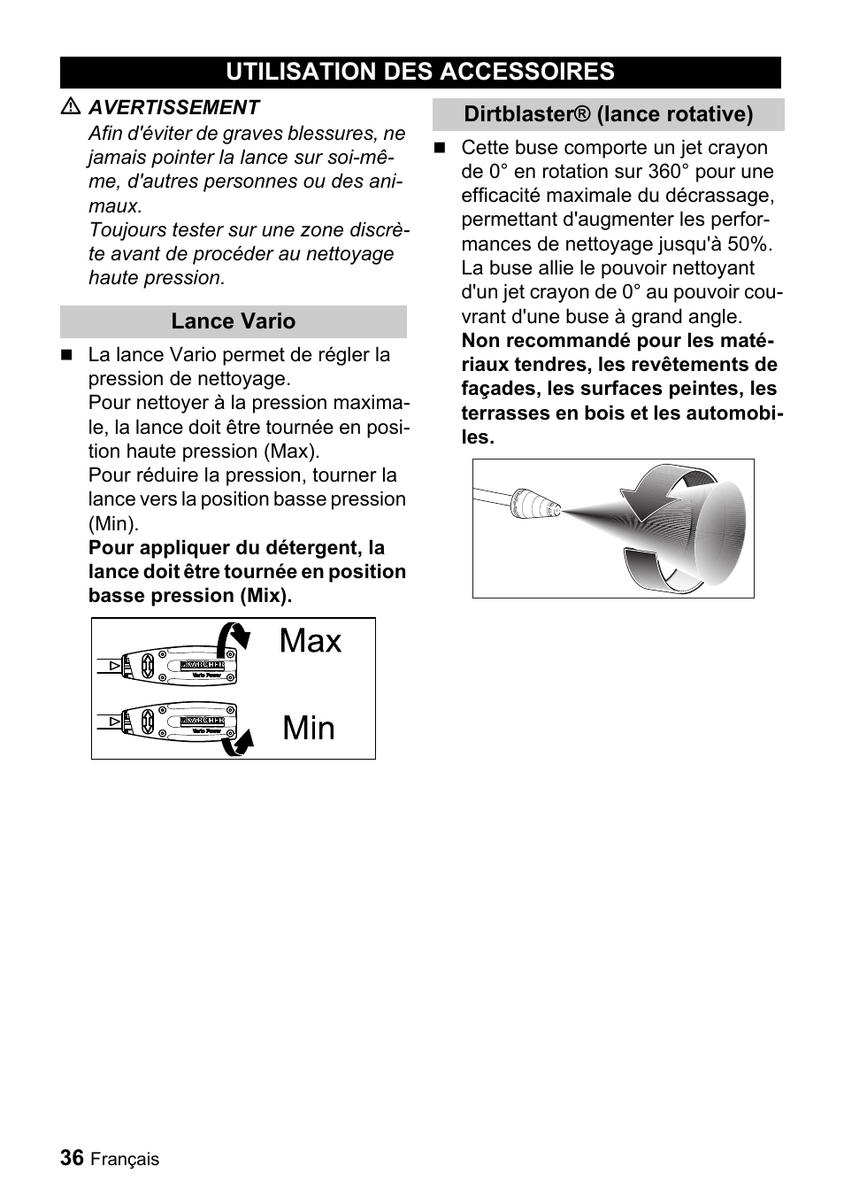 Utilisation des accessoires | Karcher K 2.56 M User Manual | Page 36 / 44