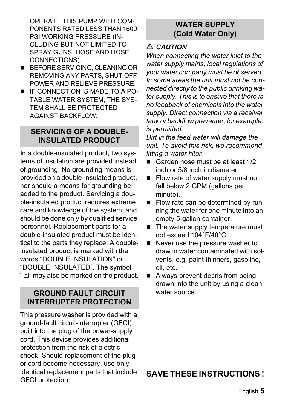 Save these instructions | Karcher K 2.56 M User Manual | Page 5 / 44