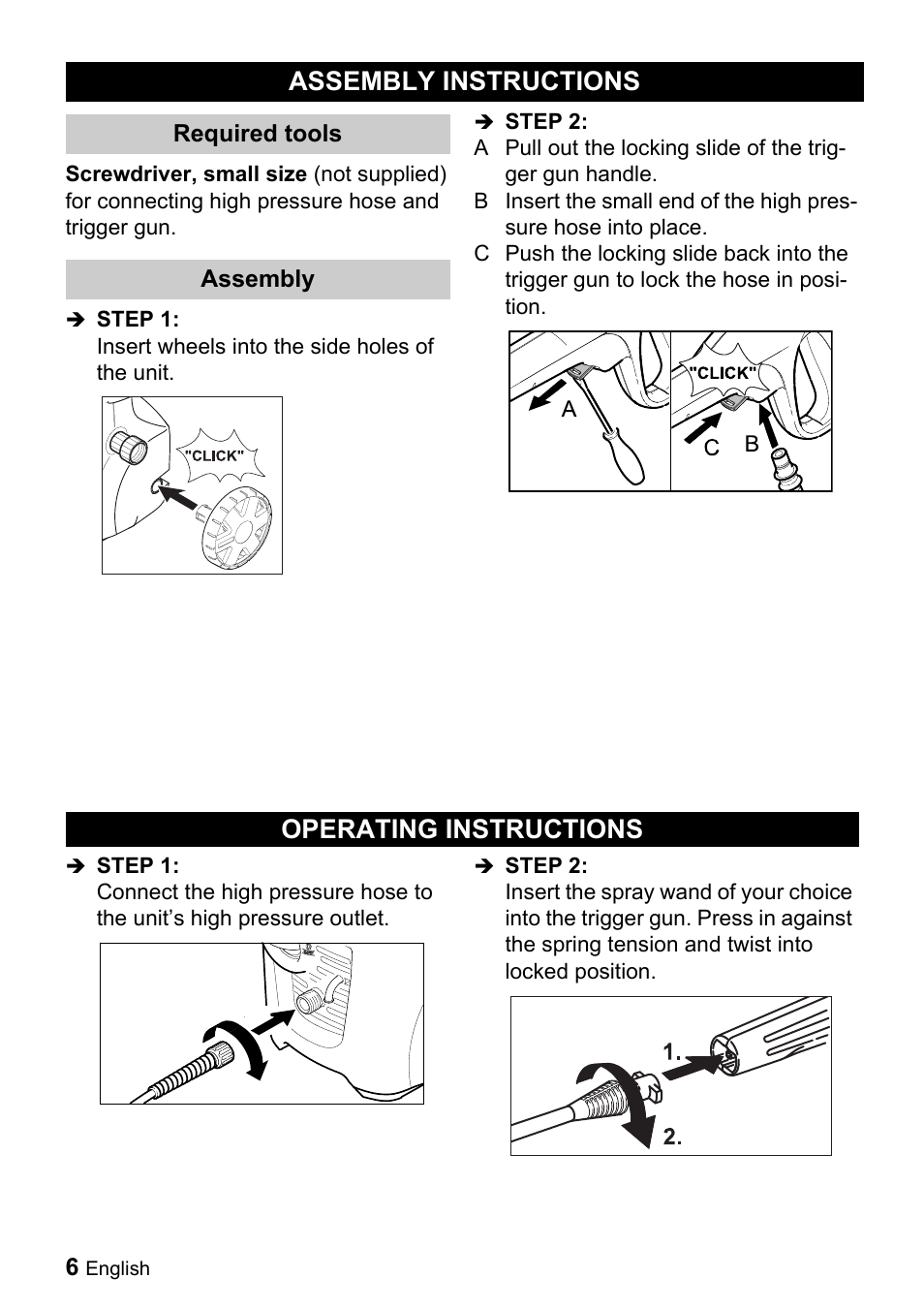 Assembly instructions, Operating instructions | Karcher K 2.56 M User Manual | Page 6 / 44