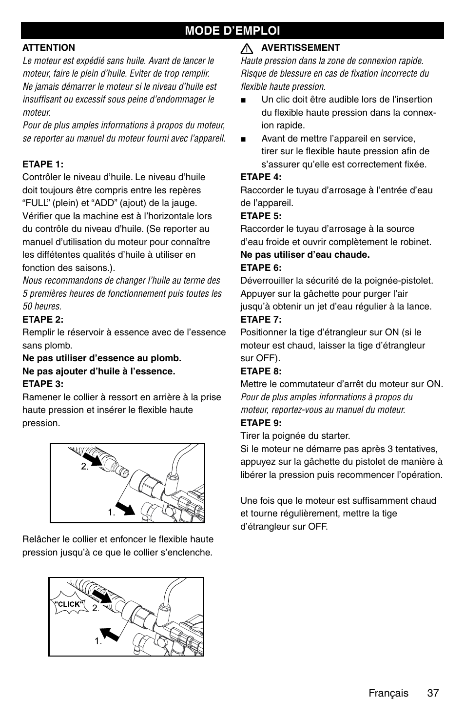 Mode d’emploi | Karcher G 2600 PC User Manual | Page 37 / 46