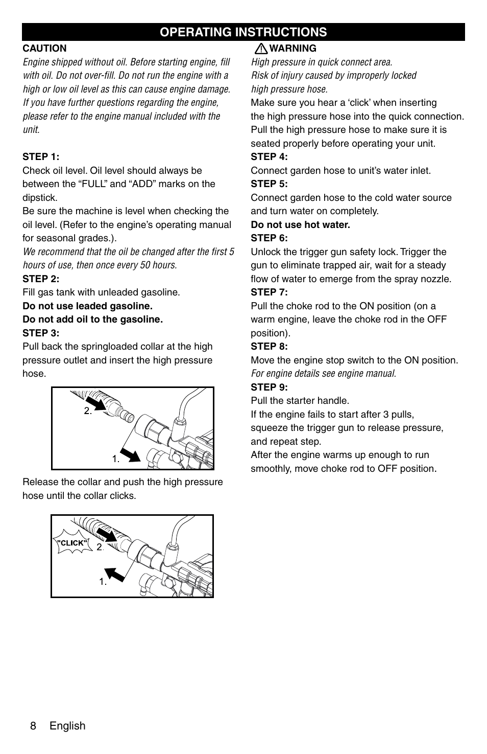 Operating instructions | Karcher G 2600 PC User Manual | Page 8 / 46