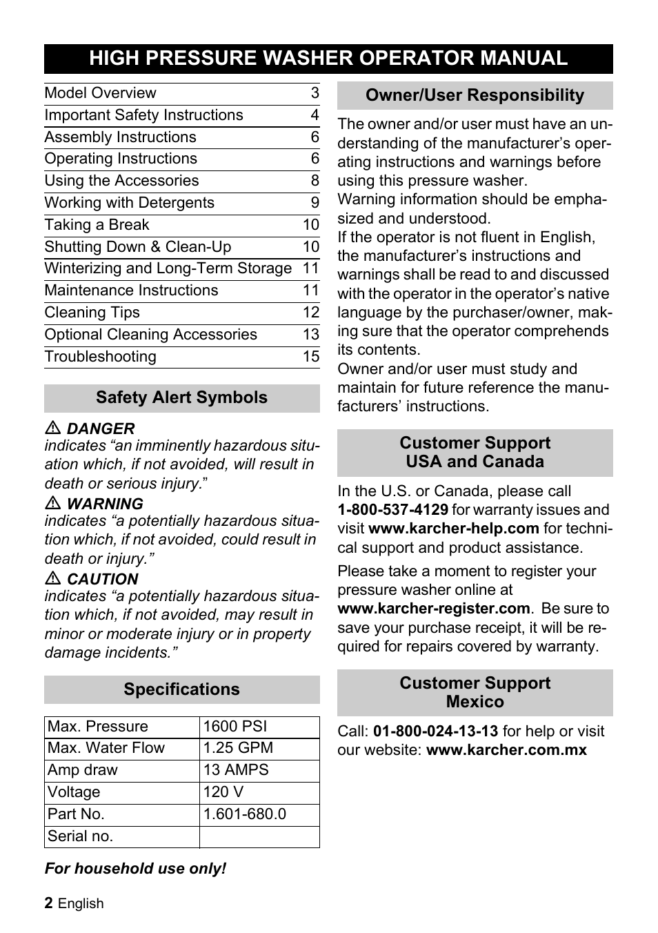 High pressure washer operator manual | Karcher K 2.350 User Manual | Page 2 / 16