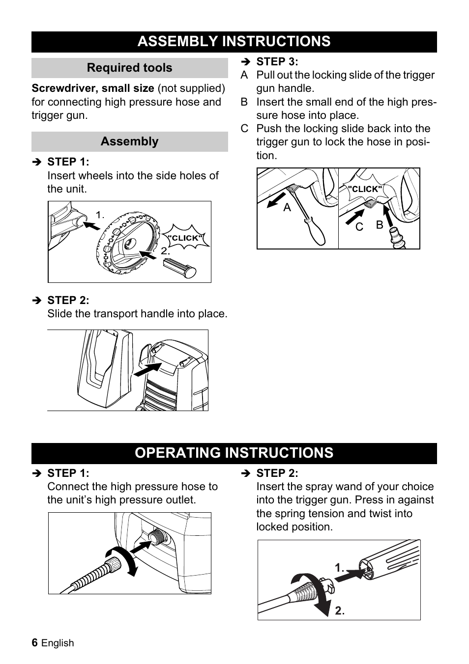 Assembly instructions, Operating instructions | Karcher K 2.350 User Manual | Page 6 / 16