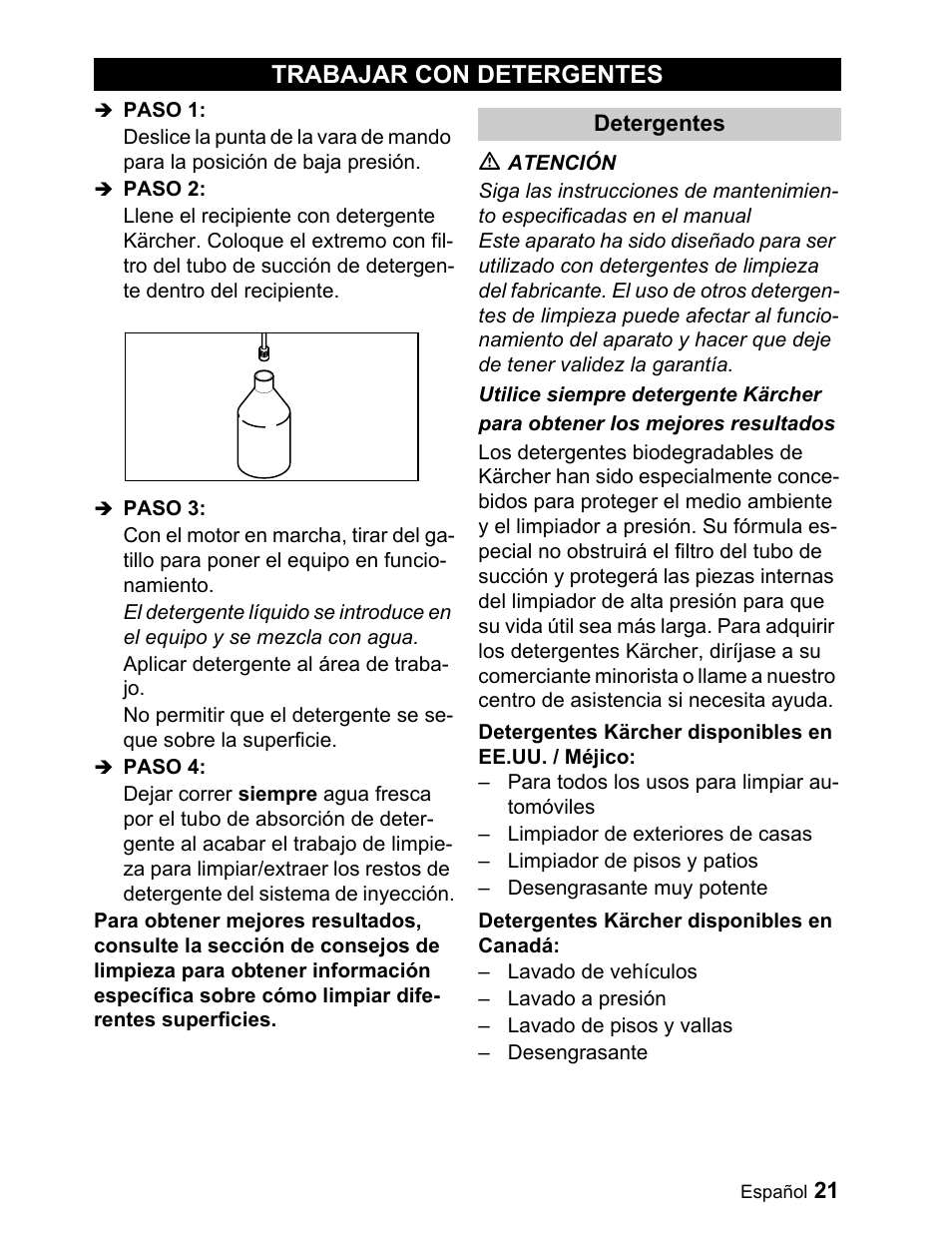 Trabajar con detergentes | Karcher G 2000 ET User Manual | Page 21 / 43