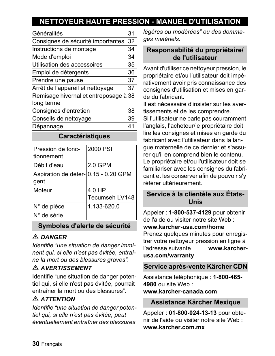 Nettoyeur haute pression - manuel d'utilisation | Karcher G 2000 ET User Manual | Page 30 / 43