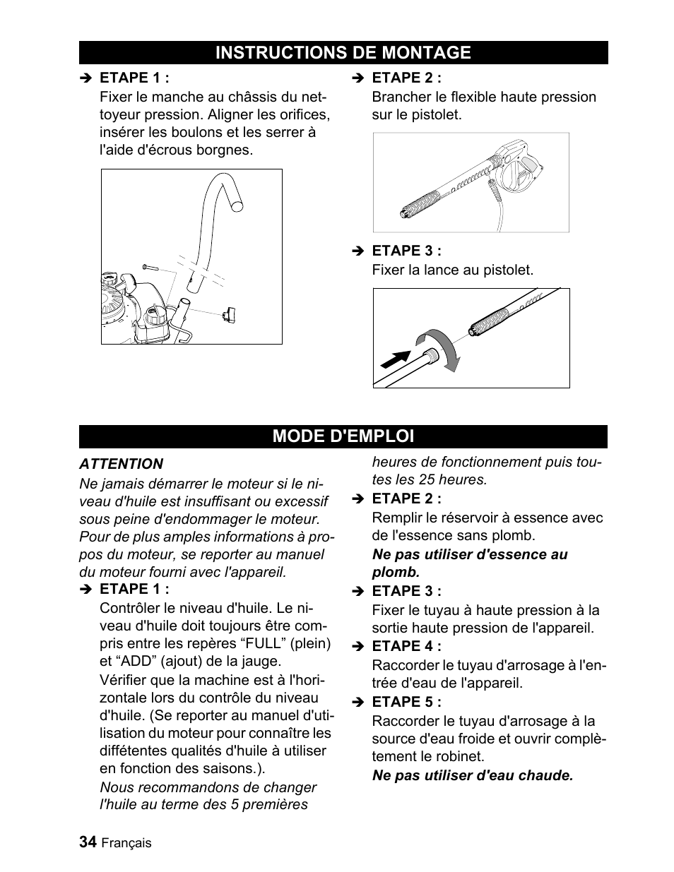 Instructions de montage mode d'emploi | Karcher G 2000 ET User Manual | Page 34 / 43