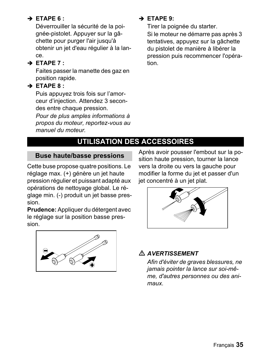 Utilisation des accessoires | Karcher G 2000 ET User Manual | Page 35 / 43