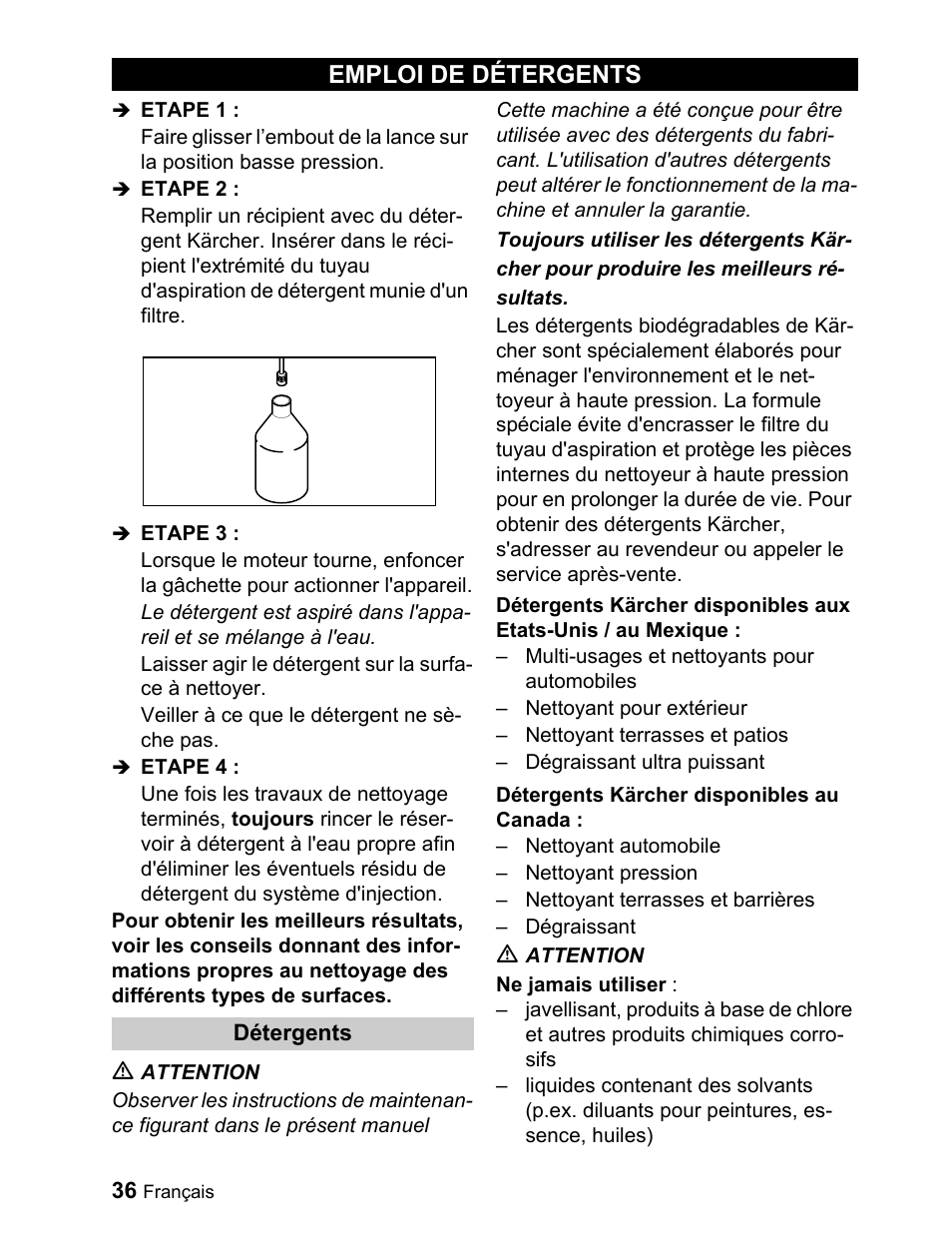 Emploi de détergents | Karcher G 2000 ET User Manual | Page 36 / 43