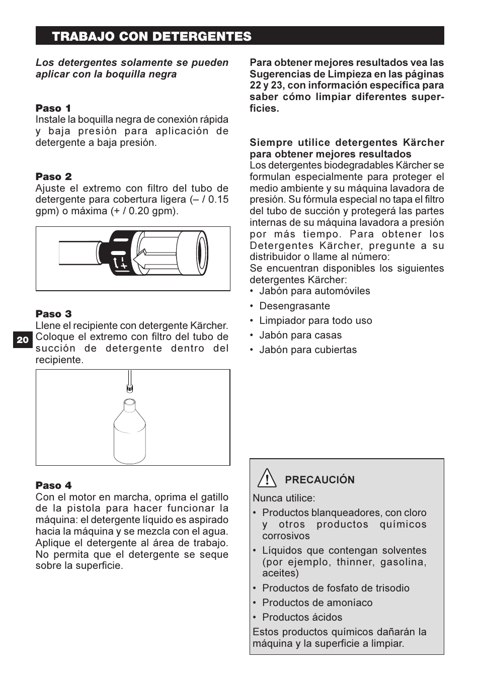 Trabajo con detergentes | Karcher G 2500 HT User Manual | Page 20 / 40